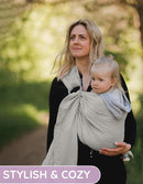 Lightweight - 100% Cotton Muslin Ring Sling Baby Carrier Newborn, Toddler, Infant Holder – Adjustable, Breathable, Beige Baby Sling Carrier by TinyTreasures Baby Boutique