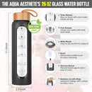 Aqulea Glass Water Bottles 25 Oz with Silicone Sleeve - BPA Free Reusable Wide Mouth Glass Motivational Water Bottles with Fruit Infuser – Leak Proof Borosilicate Water Bottle with Time Marker (Black) by CozyNest Decor