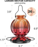 Glass Hummingbird Feeder for Outdoors Hanging, 26Oz Bird Nectar Feeder with Perch & 5 Flower Feeding Ports, Leak Proof for Outside Garden Decor Backyard, Gifts for Women Mom, Clear & Red