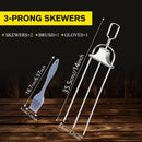 2PCS Kabob Skewers for Grilling, 14'' Stainless Steel Kebab Skewers, 3 Prong Metal Grill Skewer with Push Bar Slider, Skewer Sticks for Meat Veggies Marshmallows Fruits, BBQ Barbecue Accessories by GreenHaven Gardens