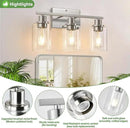 3-Light Bathroom Light Fixtures, Brushed Nickel Vanity Lights with Clear Glass Shades, Modern Bathroom Wall Lamp for Mirror Living Room Cabinet Bedroom Porch by CozyNest Decor