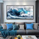PHAOHUAXM Large Canvas Blue Wave Paintings Wall Art For Living Room Wall Decoration For Bedroom Ocean Wall Pictures Printing Office Decorations Posters Modern Home Decor Black Framed 30x60 In by CozyNest Decor