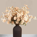 Beige Silk Flower Arrangements For Home Decor, Large Floral Centerpieces For Tables, Fake Mums + Eucalyptus + Wild Flowers in Bulk, Long Stem Artificial Flowers Coffee Dining Table, Faux Mums Flowers by CozyNest Decor