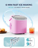 EUHOMY Countertop Ice Maker Machine with Handle, 26lbs in 24Hrs, 9 Ice Cubes Ready in 6 Mins, Auto-Cleaning Portable Ice Maker with Basket and Scoop, for Home/Kitchen/Camping/RV. (Pink) by CozyNest Decor