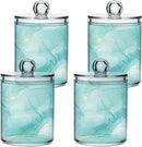 2 Pack Qtip Holder Dispenser Turquoise Marble Bathroom Storage Canister Lid Acrylic Plastic Apothecary Jar Set Vanity Makeup Organizer for Cotton Swabs/Pads/Floss by CozyNest Decor