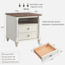 T4TREAM 24'' Farmhouse End Table w/4 Solid Wood Feet, Large 2 Drawers Wide Sofa Side Table with Charging Station, Tall Rustic Wood Square Nightstand for Living Room, Bedroom, Office, Antique White by CozyNest Decor