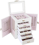 Kendal Jewelry Box, 6-Layer Jewelry Storage Organizer for Necklace Bracelet Rings Watch, 10.2"x8.2"x6" Classic PU Leather 5 Drawers Large Storage Capacity with Mirror by TinyTreasures Baby Boutique