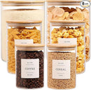 6-Pack Borosilicate Glass Storage Jars with Bamboo Lids + 132 Pre-Printed Pantry Labels Included, BPA-Free Thicken Airtight Containers for Flour, Sugar, Rice, Microwave & Freezer Safe(100OZ/54OZ/27OZ) by CozyNest Decor