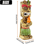 13" Tall Solar Torch Tiki Garden Statue, Resin Large Tiki Decor Figurine with Solar Lights, Hawaiian Tiki Man, Outdoor Patio Yard Lawn Bar Party Beach Pool Pond Decoration, Valentine's Day Gift by GreenHaven Gardens