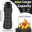 OLDLEY 25 oz Water Bottle, Motivational Water Bottle with Time Marker, Sports Water Bottle With Strap, Leakproof & BPA Free Large Water Bottles for School, Gym, Travel, Outdoor, Tritan,Black by CozyNest Decor