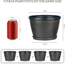 Quarut 4 Pack 8 Inch Flower Pots for Outdoor Indoor, Plastic Plant Pots with Drainage Hole & Saucer, Lightweight Small Flower Pot, Circle Pattern Planters for Garden House planters（Black Copper） by CozyNest Decor