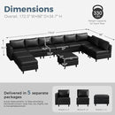 ABCASA Oversized 172.5" Faux Leather Modular Sectional Sofa, Modern Large 11 Seater U Shaped Couch with Storage Seat with Reversible Chaise Deep Seat for Living Room DIY Combination - Black by CozyNest Decor