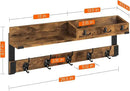 Homode Coat Rack with Shelf, Wall Shelf with Hooks, 26 Inch Long Coat Hanger Wall Mount with Key and Mail Holder, Wood Entryway Shelves for Hanging Hat Jacket Backpack Purse, Rustic Brown Black by CozyNest Decor
