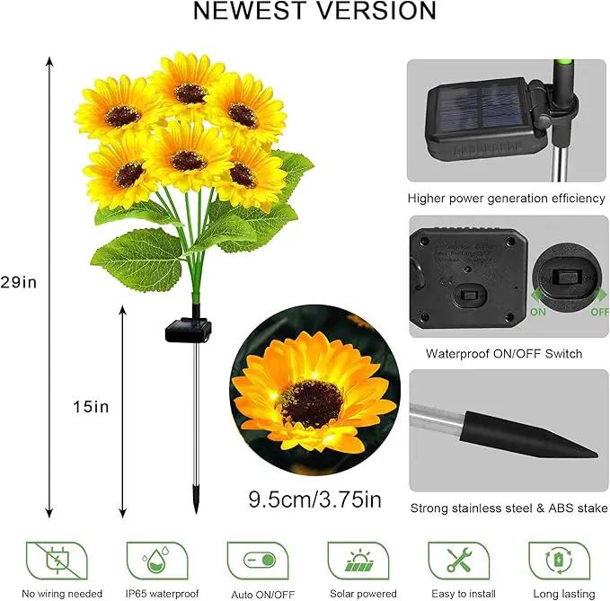 4 Pack Solar Sunflower Garden Lights 24 Vibrant Sunflowers LED Outdoor Decorative Stake Lights for Yard, Patio, Lawn, Pathway, IP65 Waterproof, Gardening Gift for Mom, Grandma, and Friends, photo 3 of 8