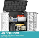 Vixzen 233 Gallon Larger Outdoor Deck Box,Lockable Resin Waterproof Storage Box,UV Resistant,Weather Resistance,Outside Storage Bin for Gardening Tools,Pool Supplies, Black and White by CozyNest Decor