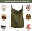 Linen Hanging Laundry Bag, 100% Linen Over The Door Laundry Hamper with Buttons and Zipper, Space Saving Door Hampers for Laundry Dirty Clothes Home Travel, Green by CozyNest Decor