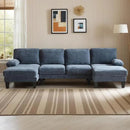 Karl home U-Shape Sectional Sofa Couch 111" Modern 4-Seat Sofa with Chaises Chenille Fabric Upholstered Covertible Couch with Wood Grain Legs for Living Room, Reception Room, Apartment, Navy Blue by CozyNest Decor