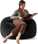 Bean Bag Chair 3Ft, Memory Foam Filled, Large Beanbag Chairs for Adults and Teens, Soft Sofa with Removable Flannel Cover, Round Couch for Living Room Bedroom College Dorm (Black, 3FT-36×36"×24") by CozyNest Decor