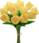 Mandy's Artificial Tulips 12 Stems Yellow Partially Open PU Faux Flowers for Wedding Home Decor 13.5 Inch by CozyNest Decor