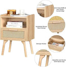 Lerliuo Rattan Nightstand, Boho Side Table with Drawer Open Shelf, Cane Accent Bedside End Table with Solid Wood Legs for Bedroom, Dorm and Small Spaces (Natural) by CozyNest Decor