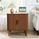 AVZEAR 24" Large Square End Table with Charging Station, Farmhouse Fluted Sofa Side Table with Sliding Tambour Door & Storage, Curved Rustic Wood Nightstand for Living Room, Bedroom, Walnut by CozyNest Decor