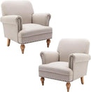 chairus Linen Accent Chair for Living Room Set of 2 Upholstered Mid Century Modern Single Sofa Chair with Solid Wood Legs Comfy Reading Chair Armchair for Bedroom/Office/Recption/Lounge, Khaki Stripe by CozyNest Decor