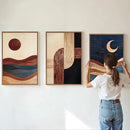 SIGNINART Boho Mid Century Modern Framed Canvas Wall Art, Bohemian Geometric Wall Decor, Abstract Sun and Moon Artwork,Beige and Black Wooden Art Paintings for Living Room Bedroom Office 16"x24"x3 by CozyNest Decor