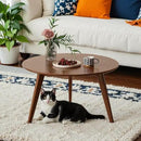 100% Solid Oak Wood Mini Coffee Table, Round Side Table w/Solid Wood Legs, Walnut Mid Century Coffee Table w/Sturdy Frame for Bedroom Balcony Living Room (29.53" D x 17.72" H) by CozyNest Decor