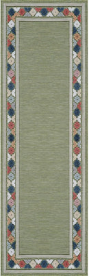 Beverly Rug Outdoor Runner Rug 2x7 Modern Floral Bordered Area Rugs for Indoor and Outdoor Patio Easy to Clean Non Shedding Living Room Porch Garden Washable Outside Carpet (2 x 7 Green) by CozyNest Decor
