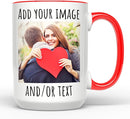 Personalized Coffee Mug 15 Oz, Custom Picture Text or Logo Ceramic Mug, Customized Gift for Men & Women, Taza Personalizada with Photo and Words, Customizable Large Tea Cup | White - Red by TinyTreasures Baby Boutique