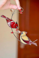 Cardinal Stained Glass Suncatchers for Windows Hanging Decorative,Couple Red Love Birds Sun Catchers for Christmas Ornaments,Real Stained Glass Cardinal Memorial Gifts for Women/Mom by GreenHaven Gardens
