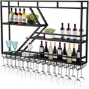 Wall Mounted Wine Rack with Glass Holder, 3-Tier Metal Storage Shelf, Black Diamond Design, Wine Bottle Display with Stemware Storage (Black, 31.49in/Right) by CozyNest Decor