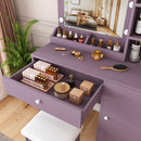 Purple Vanity Desk with Lighted Mirror & Padded Stool