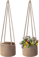 Flexzion Hanging Plant Basket (2 Pack) Cotton Rope Basket Indoor Planter Hanger (up to 7 Inch Flower Pot) Macrame Woven Organizer Bin Home Decor Storage Organizer 20" Hanging Rope, Brown by GreenHaven Gardens