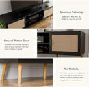 TV Stand for TVs up to 65'', Entertainment Center with Rattan Door, Shelves & 2 Cabinets, Boho Media TV Console for Living Room, Bedroom, Black by CozyNest Decor