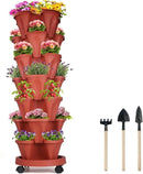 DUNCHATY Stackable Planters 7 Tier Vertical Garden Planting Tower Planters Strawberry, Herb, Flower, and Vegetable Planter Indoor Outdoor Gardening Pots with Removable Wheels and Tools by GreenHaven Gardens