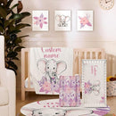 Personalized Nursery Crib Bedding Set: Custom Name Purple Flower 5 Piece Baby Crib Sets with Elephant Design - Toddler Double Layer Blanket Set, Comfortable Crib Bed Sheets for Baby Grils by TinyTreasures Baby Boutique
