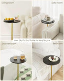 Masupu Drink Table, Round Side Table for Small Spaces, Pedestal Side Table, Small End Table with Metal Base, for Living Room, Bedroom, Bathroom, Black Gold by CozyNest Decor