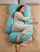 Momcozy U Shaped Pregnancy Pillows with Cotton Removable Cover, 57 Inch Full Body Pillow Maternity Support, Must Have for Pregnant Women, Tiffany Blue by TinyTreasures Baby Boutique