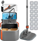 Upgraded Spin Mop and Bucket Self-Standing Mop Bucket Separate Dirty and Clean Water System Self Wringing 360° Rotating Clean Mop and Bucket Set (Drak Gray, 14Pads Mop and Bucket Set) by CozyNest Decor