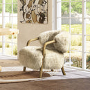 Becker - Rustic Oak Sheepskin Upholstered Accent Arm Chair - Taupe Beige by HouseOfZazla