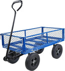 Heavy Duty 480 Lbs Capacity Mesh Steel Garden Cart Folding Utility Wagon with Removable Sides (Blue) by GreenHaven Gardens