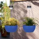 2 Packs Solar Hanging Basket Planters for Plants Outdoor, Self Watering Blue Flower Plants Pots with Solar Light Drainer for Balcony Patio Garden Outdoor Decoration by CozyNest Decor