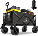 Collapsible Wagon Cart with Silent All-Terrain Wheels, Foldable Heavy Duty Beach Wagon with 330LB,Folding Cart with Cup Holders and Brakes for Camping, Garden,Shopping,Sports Black by GreenHaven Gardens