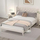 Queen Size Bed Frame with LED Lights, Upholstered Bed Frame with Wingback Diamond Tufted Headboard, Wood Slats Support, Noise-Free, Easy Assembly, No Box Spring Needed, Beige by CozyNest Decor