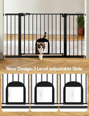 Babelio 36.5-57" Extra Wide Baby Gate with Cat Door,Auto Close&Two Way Swing,Pressure Mounted Dog Gates for Stairs,Doorways,Includes 4 Wall Cups and 3 Extension Pieces,Black by TinyTreasures Baby Boutique
