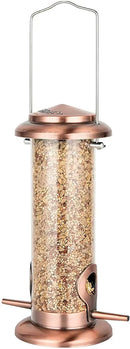 iBorn Metal Bird Feeder Hanging Wild Bird Feeders for Mix Seed Blends Heavy Duty All Metal Finishing, Copper Finish, 8 Inch 2 Port (Seed is not Included) by CozyNest Decor