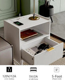 Nightstand,Modern Bedside Table with Storage Drawer and Open Wood Shelf, Accent Night Stand with Solid Wood Legs for Living Room, Bedroom and Small Spaces,Easy Assembly (White-Outlet) by CozyNest Decor