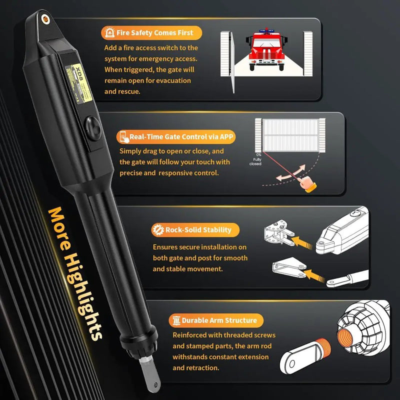 TOPENS XD851 Smart Gate Opener for Heavy Duty Single Swing Gates Up to 18ft, Automatic Gate Opener with App Control AC Powered Remote Control Kit Solar Compatible, photo 5 of 6