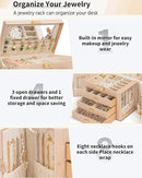 AKOZLIN Large 4-Tier Jewelry Box Leather Jewelry Storage Organizer with 3 Drawers Lockable for Women Girls Ring Necklace Earring Bracelet Watches Holder with Mirror Champagne by TinyTreasures Baby Boutique